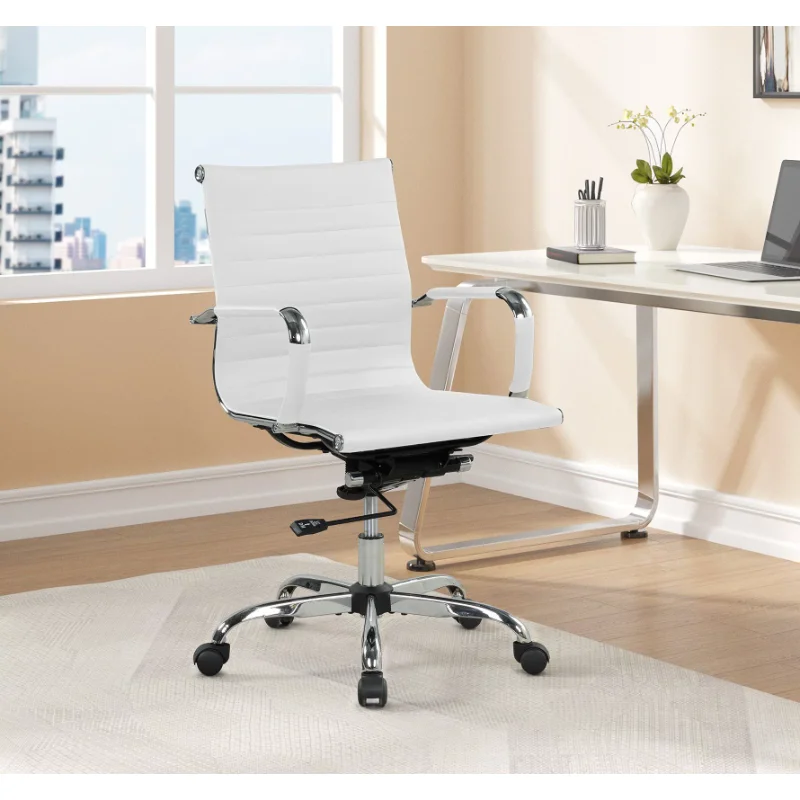 

Mainstays Ribbed Back PU Leather Office Chair, Adjustable Height, White