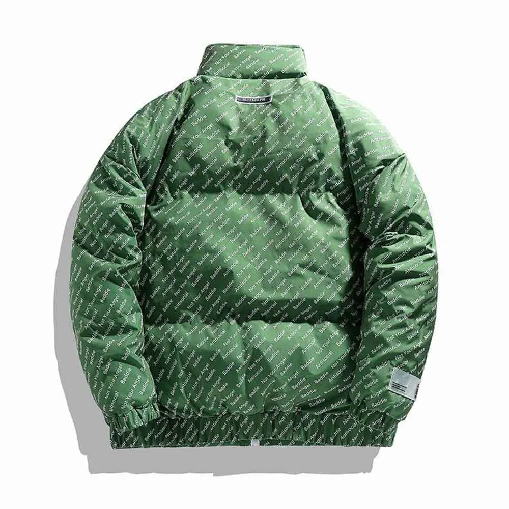 Down Padded Jacket Hooded Parka Men Letter Hip Hop Streetwear Winter Casual Retro Outwear Warm Cotton Coat Women New