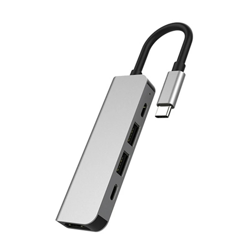 

2023 New USB HUB Adapter to 2x USB TypeC Splitter Support PD60W Alumunium-Alloy Mini Extender Dock 5 in 1
