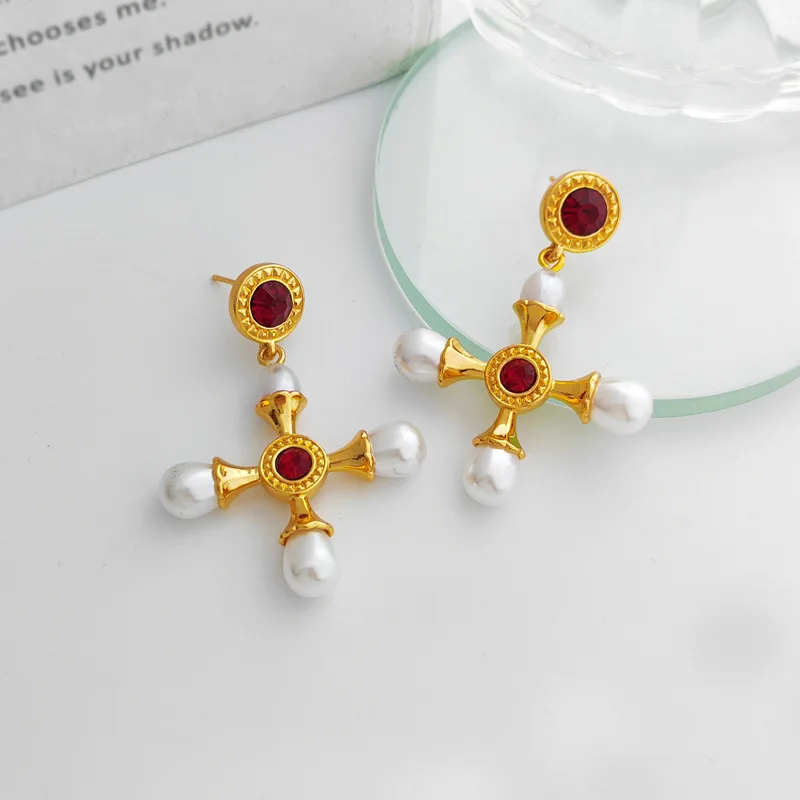 

Серьги в ретро-стиле, женские темпераментные жемчужные серьги в форме Креста