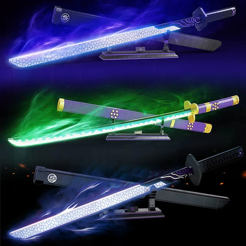 

Luminous Demon Slayer Samurai Nichirin Sword Magic Blade Model Building Blocks Anime Knife Sheathed Weapons Bricks MOC Toys Gift