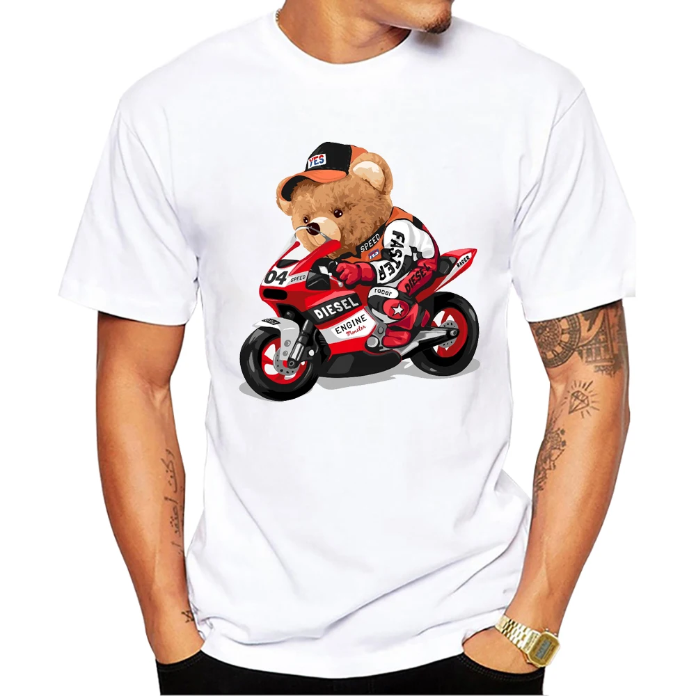 Teehub Sommer Speed Racer Männer T-Shirt coole Bär Fahrt Motorrad gedruckt T-Shirts Kurzarm T-Shirts Harajuku T-Shirt – Detail 7