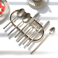vintage stainless steel tableware full set kitchen matte dessert spoons knife fork set portable vaisselle cuisine kitchen items
