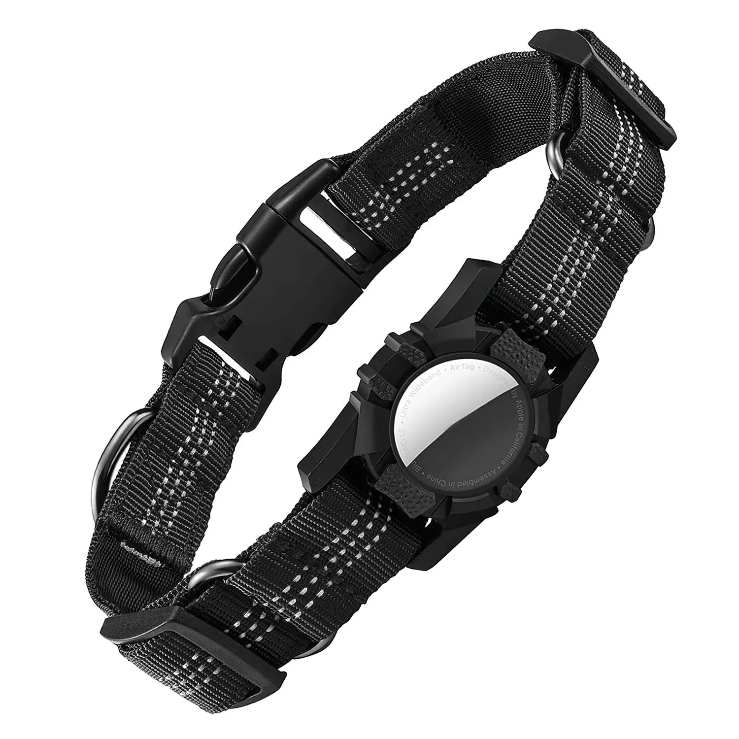 

Dog Collar Reflective Air Tag Dog Collar for Apple Airtags - Adjustable Durable Heavy Duty Dog Collar Black