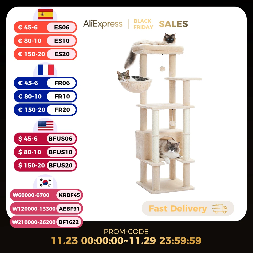 

H140CM Multi-Level Cat Tree Tower for Indoor Anti-tip Kit Stable Sisal Scratching Post for Kitten Cozy Large Condo Grey Beige
