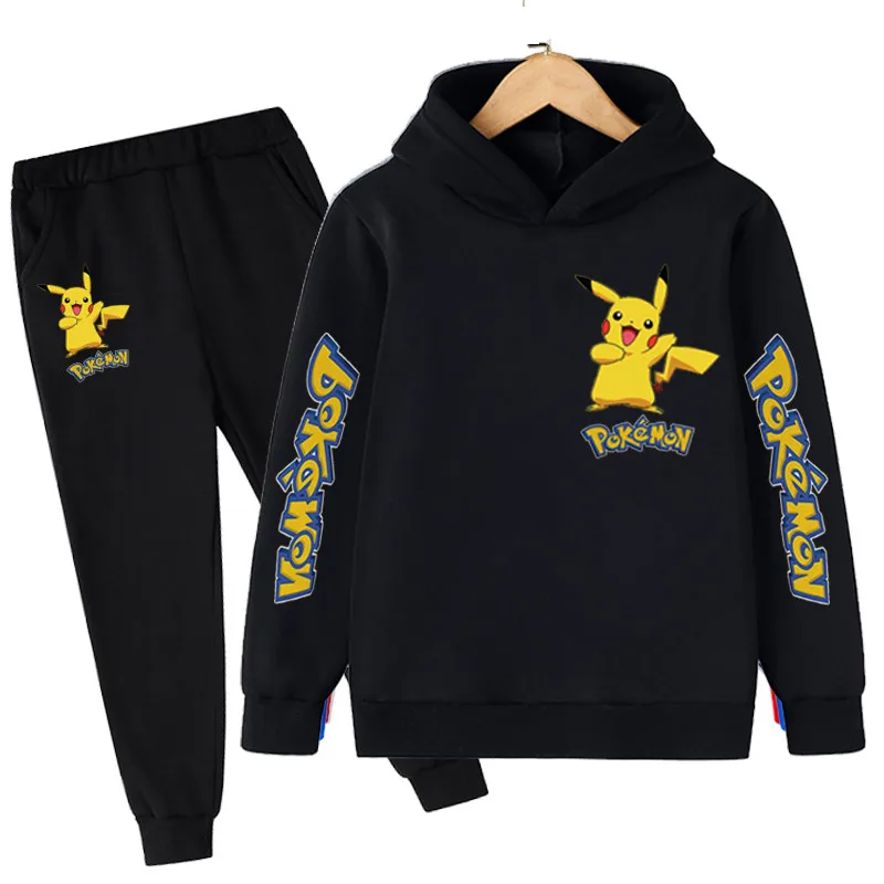 

Kids Teenager Pokemon Hoodie Pikachu Clothes 2 Pieces Set Kawaii Girl Sweatshirts 4-14 Years