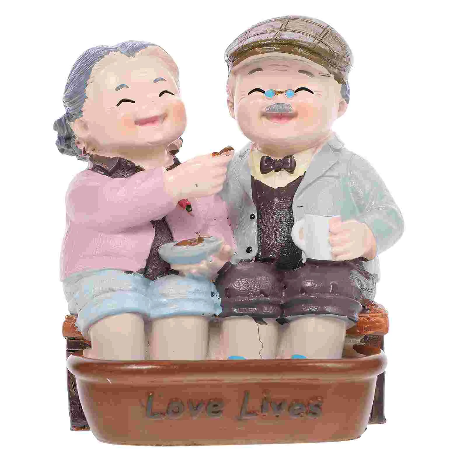 

Couple Cake Statue Figurines Grandparents Anniversary Elderly Figurine Topper Wedding Ornament Old Birthday Parents Loving Gifts