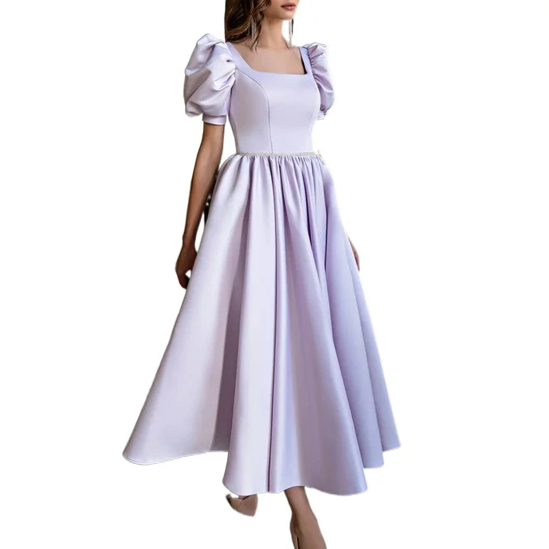 

New European and American women's solid color slim dress Princess skirt