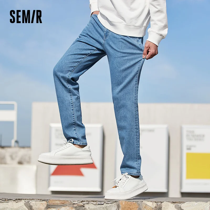 

SEMIR Jeans Men Spring Slim Feet Man Denim Trousers Korean Style Trendy Stretch Pants Blue Trend Brand