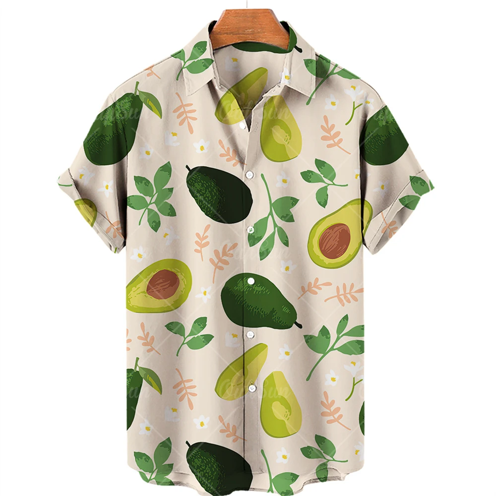 Summer Fashion Fruit Print Hawaiian Shirt Men Ladies Casual Loose Linen Short Sleeve Beach Top Street Casual Top