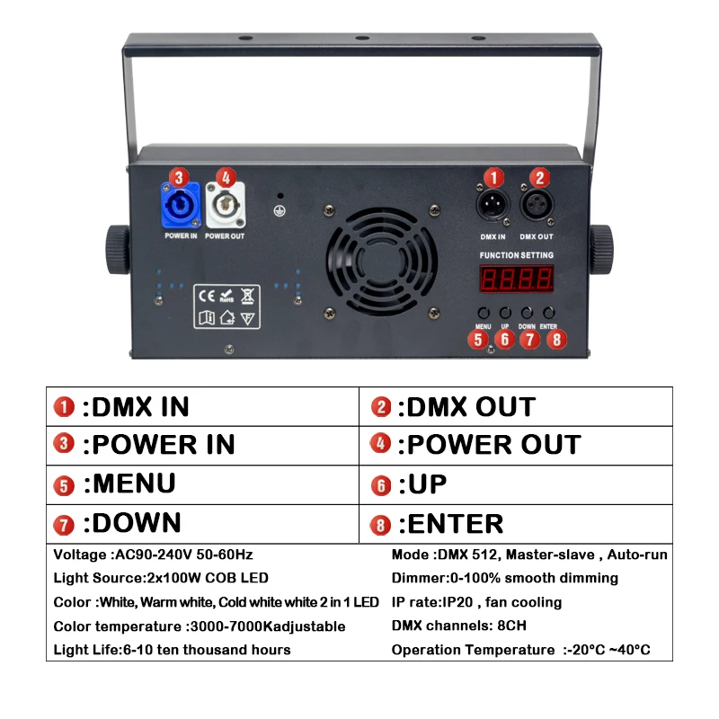 Светодиодный прожектор-блайндер COB 200 Вт с двумя линзами, DMX512, для сцены, театра, концертов, церкви, дискотек, вечеринок, шоу (art.: 3920cdc634ab7) - 3920cdc634ab7