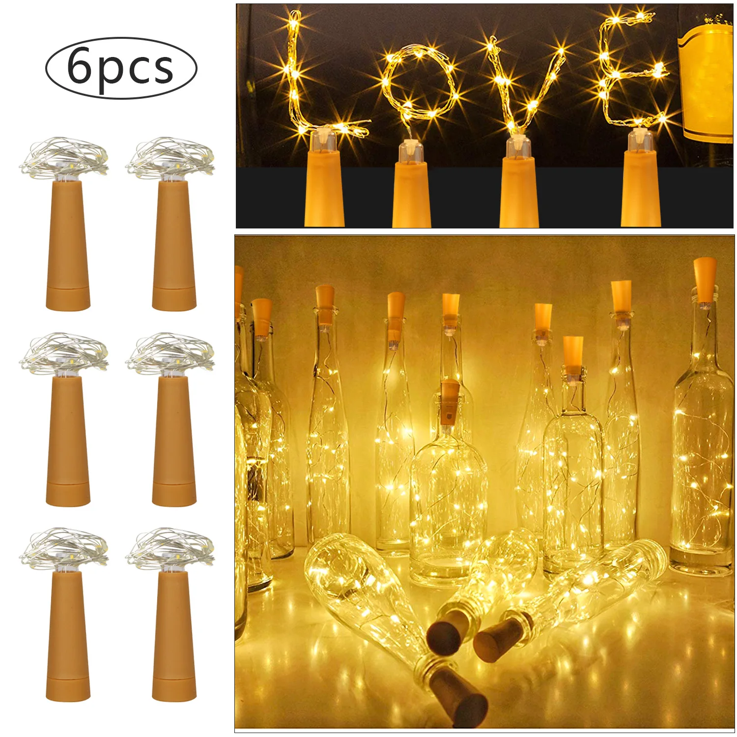 

6pcs LED Cork Wine Bottle Fairy Lights Battery Operated Copper Wire String Lights Christmas Decoration Garland Lamp for Party