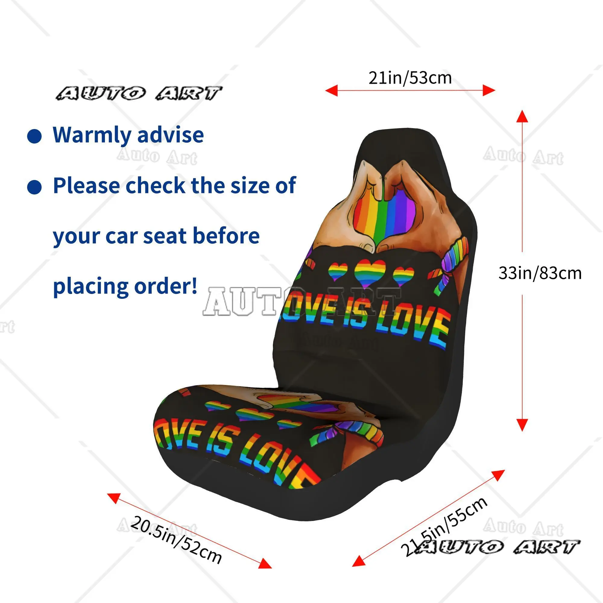 Фото Pride Month Love Is Love with Rainbow Heart Hands Art Комплект защиты автомобильных чехлов - 2 предмета - Легко чистится - Подходит №3
