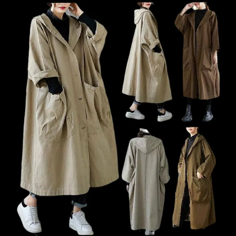 VXO Multicolor Cloak Style Coat Trench Women Hooded Trenchs Loose Hooded Medium Overcoat Windbreaker Coat 7 Colors