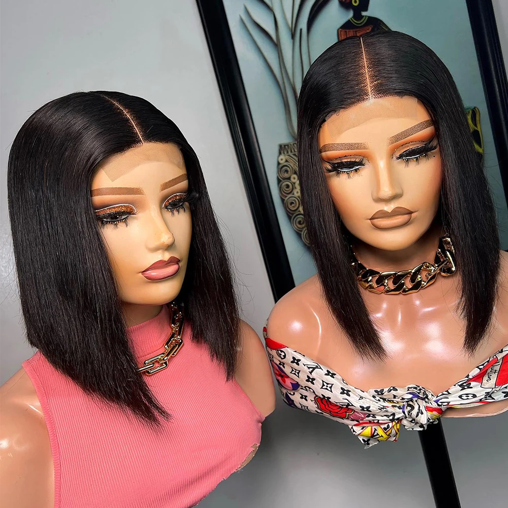 Фото Парик Wear And Go Straight Bob для женщин, человеческие волосы, плотность 350, 13 × 6 HD, прозрачный парик шнурка, 100% человеческие волосы, предварительно выщипанные, 8-14 дюймов №1