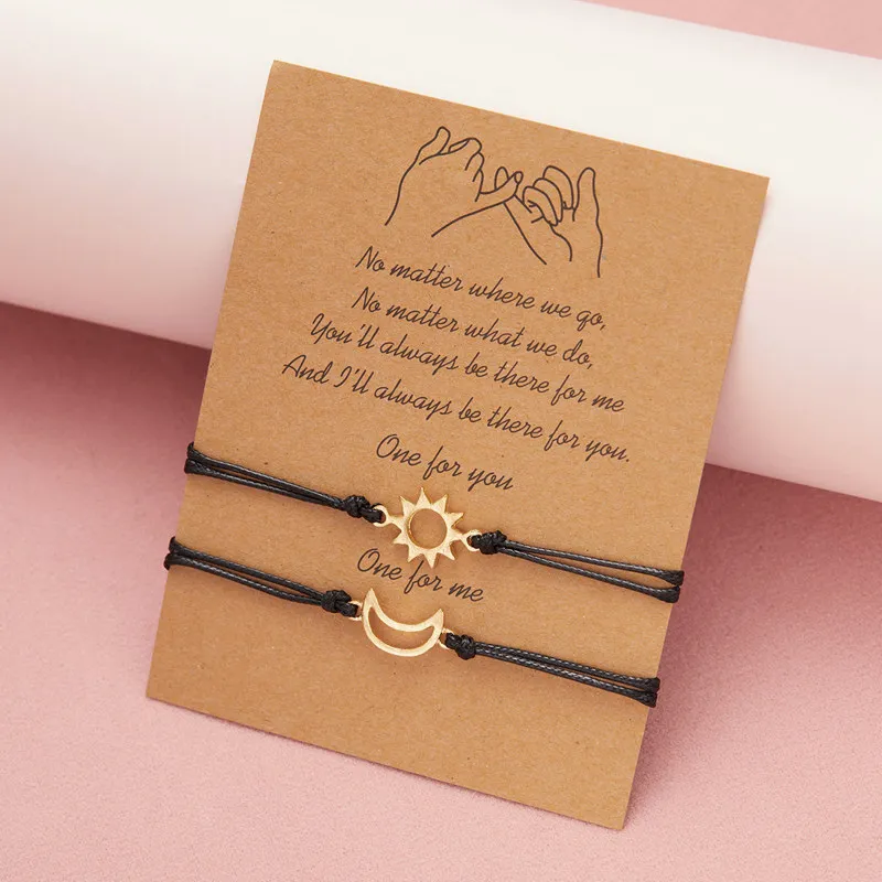 

5PCS 2 PCS/Set Couple Bracelet For Women Lover Sun Moon Star Heart Braided Rope Charm Friendship Girlfriend Jewelry Gift