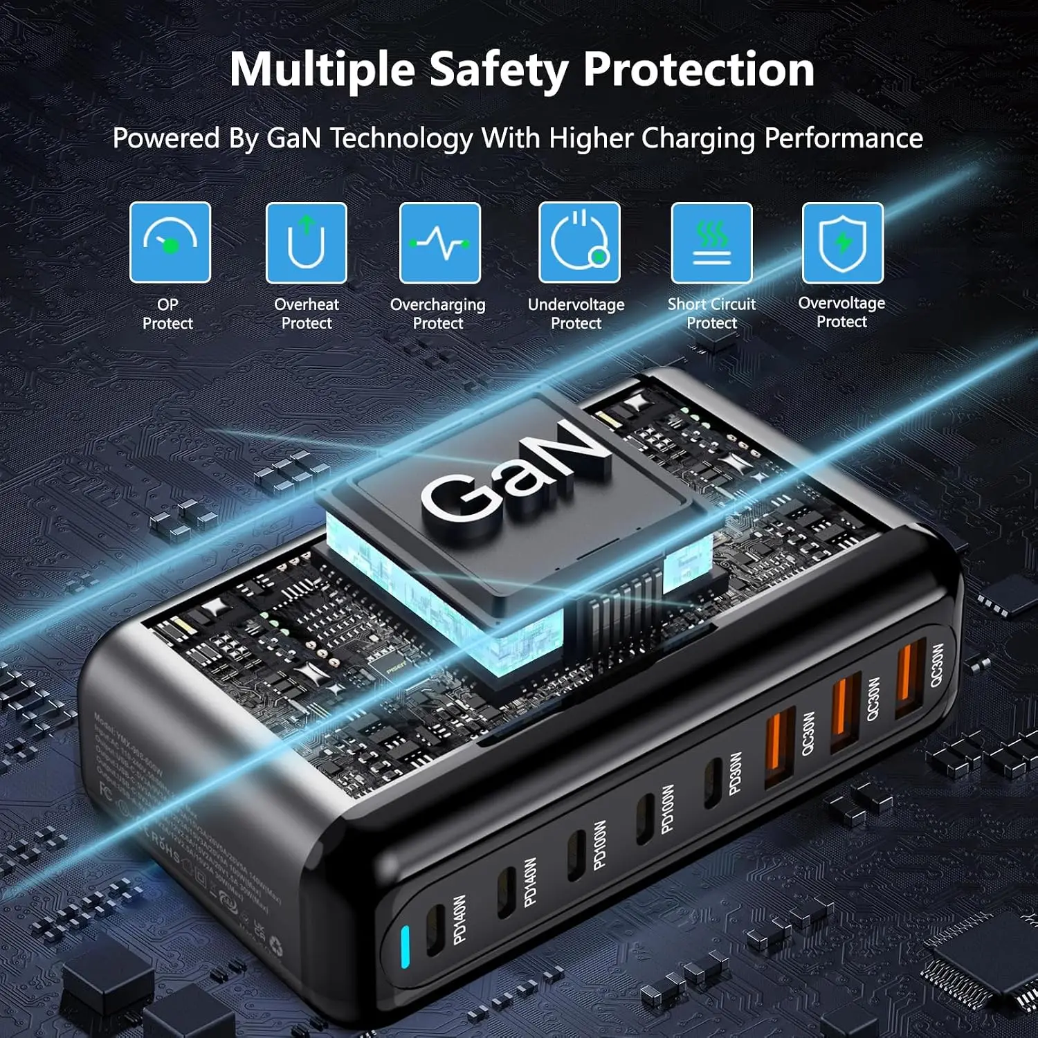Зарядная станция GaN 600 Вт с несколькими портами USB-C, быстрое зарядное устройство 140 Вт PD PPS с одним портом для MacBook, iPhone, Pixel, ноутбуков и Android (art.: 3920dbe82f009) - 3920dbe82f009