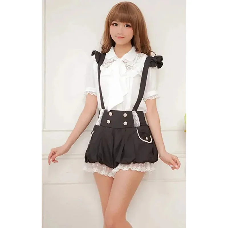 Фото 2026 Kawaii Girls Lolita, кружевные шорты с тыквой на подтяжках, милые брюки-фонарики Loli №2