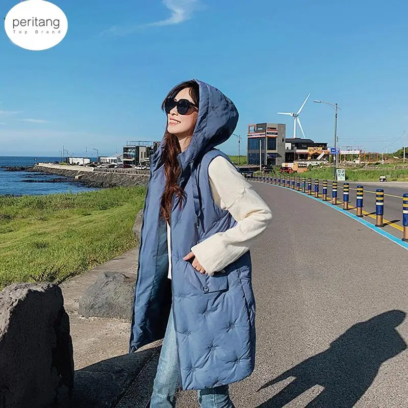 

Za Parka Women Winter Vest Side Zipper Coats 2023 Hooded Down Cotton Jacket Parkas Female Warm Thick Big Pocket Outwear