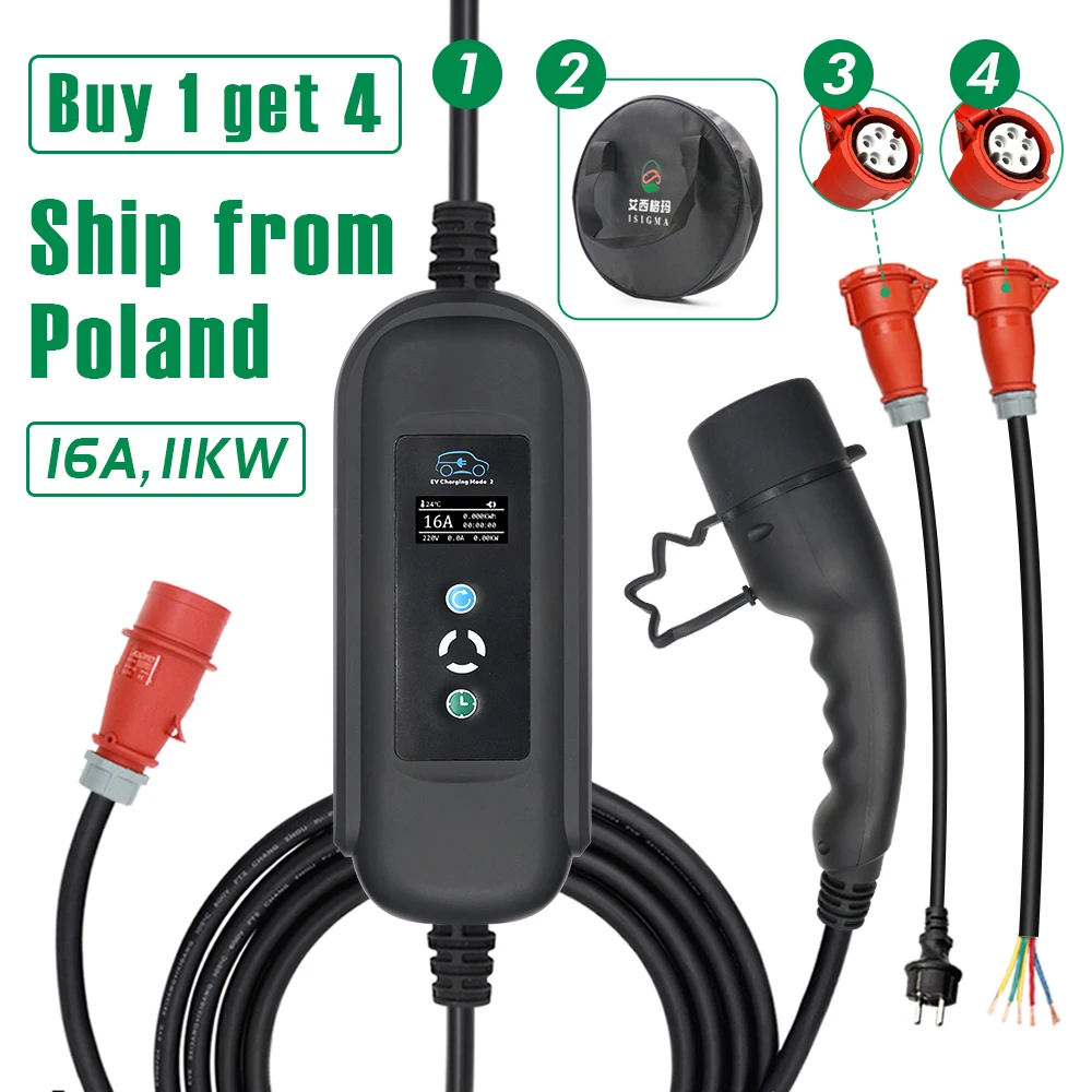 

EV Charger 16A 3Phase 11KW Type2 IEC62196-2 Level2 Electric Vehicle Charging Use For Wall Station Charge With or Without Adaptor