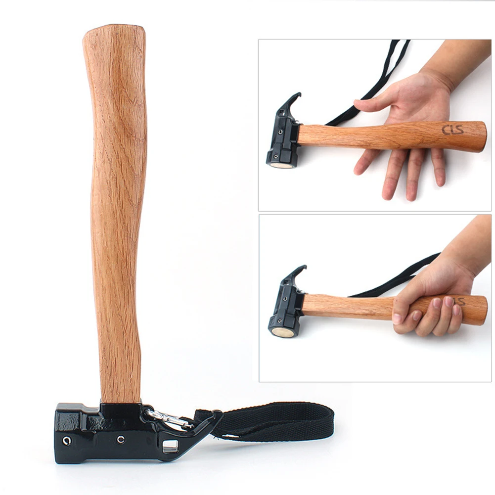 

c Outdoor Camping Cast Iron Head Stake Hammer Wooden Handle with Peg Remover Tether for Backpacking Hiking Fishing