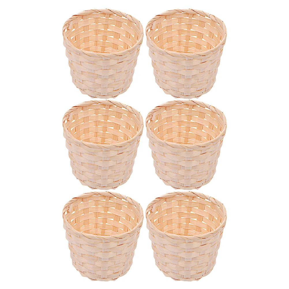

6 Pcs Woven Basket Storage Basket Desk Decoration Woven Storage Basket Manager Wicker Candy Baskets Wooden Mini Grocery Basket