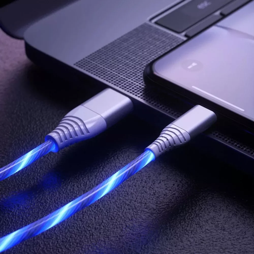 

in 1 Charging Cable Flowing Light Up Data Cord Fast Charging Line Micro USB Type-C Connector For iPhone 13 12 11