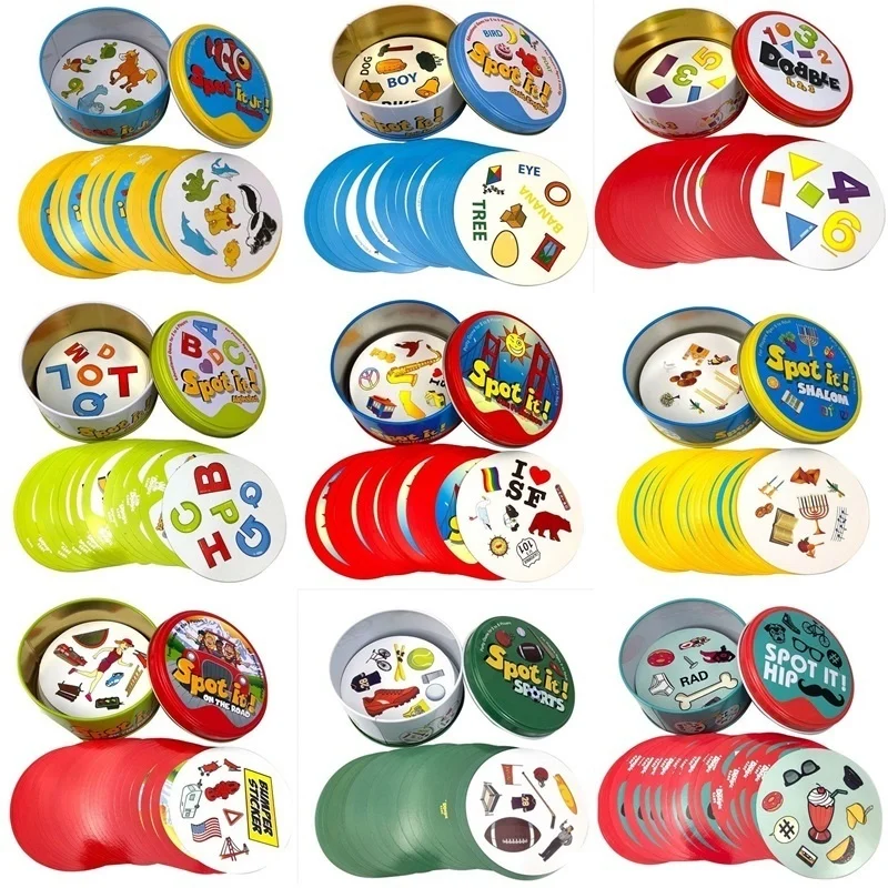 

Spot Es Und Dobble Karte Spiel Tabelle Brettspiel Für Dobbles Kinder Spot Karten Es Gehen Camping Metall Zinn Box SHALOM