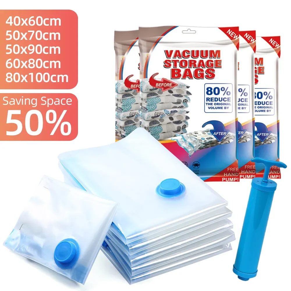 

Набор вакуумных мешков для хранения, для путешествий, одежды, подушек, одеял, постельного белья, компрессионные, компактные, на молнии