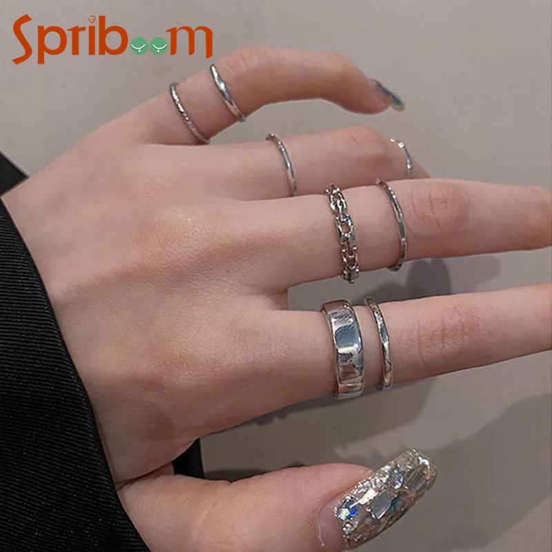 

7Pcs/set Women Rings Set Korean Style Geometric Finger Joint Ring for Girls Student Trendy Hand Jewelry Female Cool Accessories