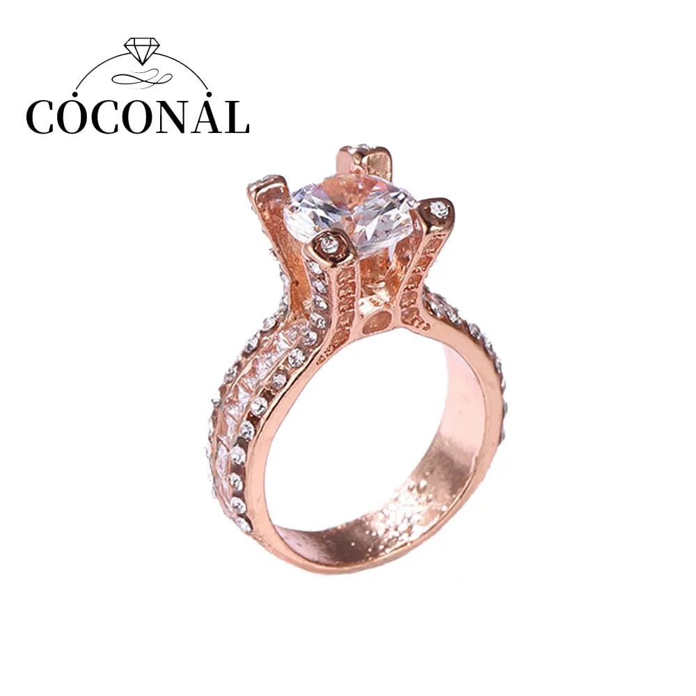 

Coconal Women Minimalist Zircon Crystal Rings Couple Wedding Ring Jewelry Accessories for Girlfriend Gift