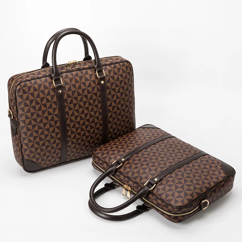 New Classic Fashion Men Women Briefcase Famous Brand Design Plaid Leather Laptop Handbag Male Office Business Travel Satchels