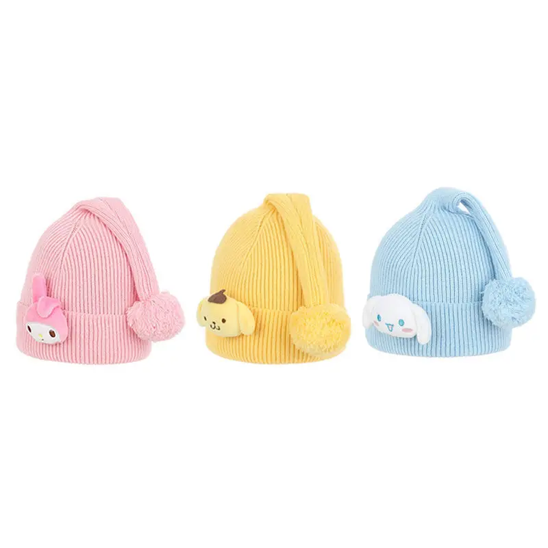 

New Sanrio Knitted Hat Kawaii Mymelody Cinnamoroll Pompom Purin Cartoon Doll Baby Hat Girls Autumn and Winter Warm Gifts