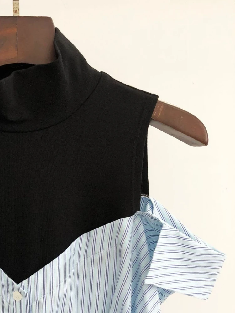 

2022 Autumn and Winter New Women Dress Two-color Striped Stitching Off-the-shoulder Slim Shirt Dress