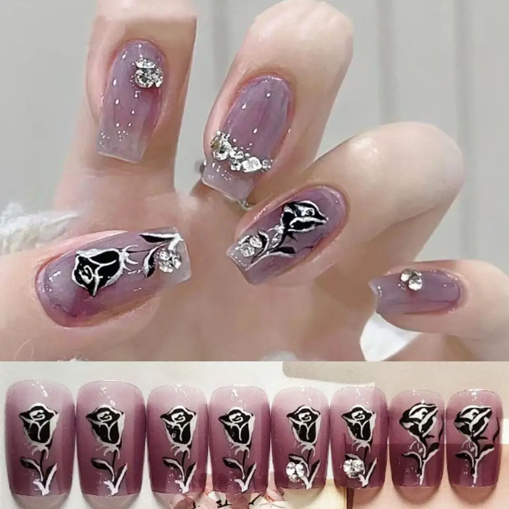 

24pcs Detachable Press on Nails Fake Nials Manicure False Nails Purple Rose French LongBallerina