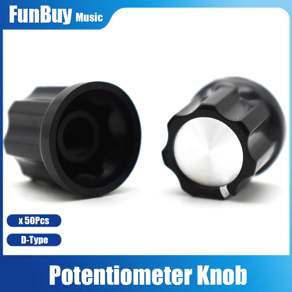 

50pcspcs 180 Degree ABS Guitar Amplifier Amp Effect Pedal Knobs Potentiometer Control Knobs Caps Black Aluminum Top