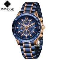 wwoor top luminous luxury brand mens watches stainless steel waterproof sport quartz chronograph wrist watches relogio masculino