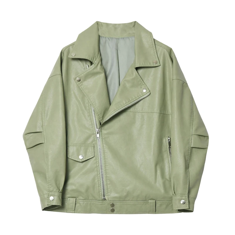 Classic Punk Black Leather Zipper Jacket y2k Streetwear High Street Coats Autumn Korean Fashion PU Leather Jacket Women Oversize