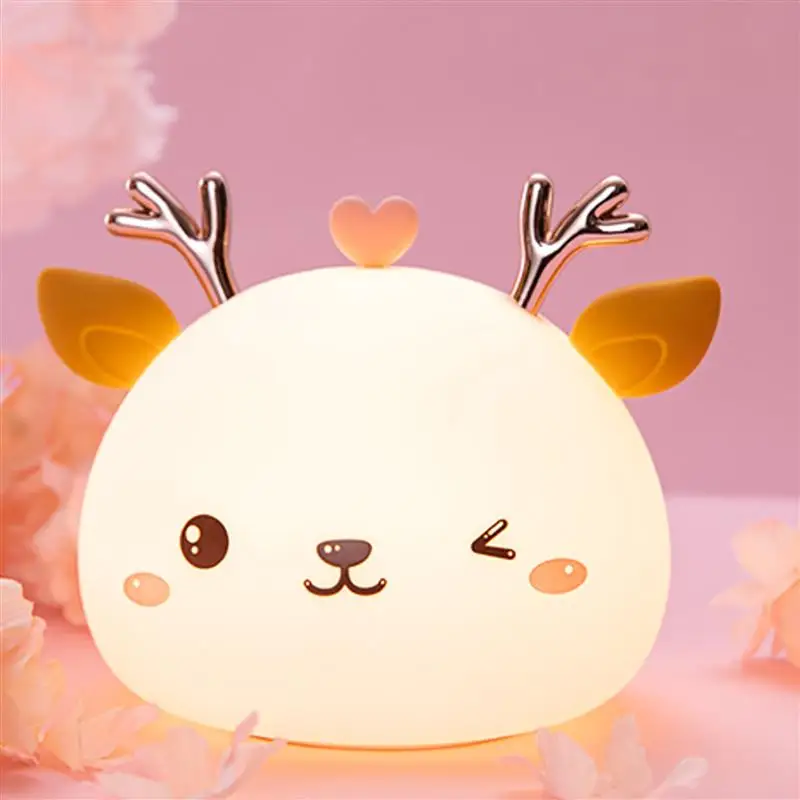 

Ночной светильник в виде оленя, перезаряжаемый, 7 цветов, мягкий силиконовый сенсорный светильник на дистанционном управлении, ночсветильн...