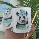 Кружка с рисунком милой панды и ложкой, новые стильные 3D футбольные кружки, чашка для кофе и молока, емкость 380 мл, чашка для воды