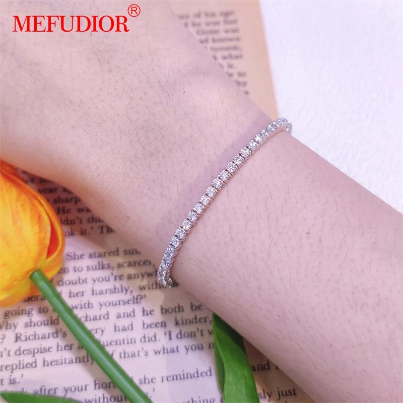 

925 Sterling Silver Inset D Color VVSl Moissanite Diamond 2mm 6inch-8inch Women's Luxury Tennis Bracelet