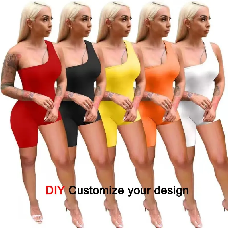 

Design Brand Logo/Picture Custom Women Sexy Rompers Sleeveless One-shoulder Jumpsuit Bodycon Slim Pants Party Club Playsuit