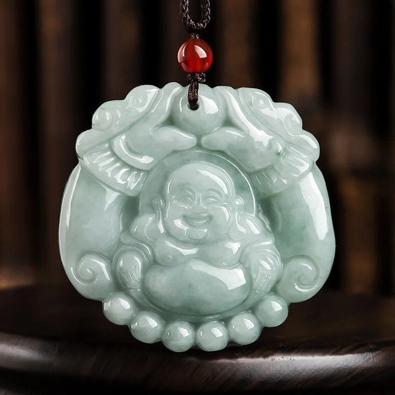 

Burmese Jade Maitreya Pendant Amulets Necklace Pendants Jadeite Gemstone Designer Vintage Green Natural Emerald Man Jewelry