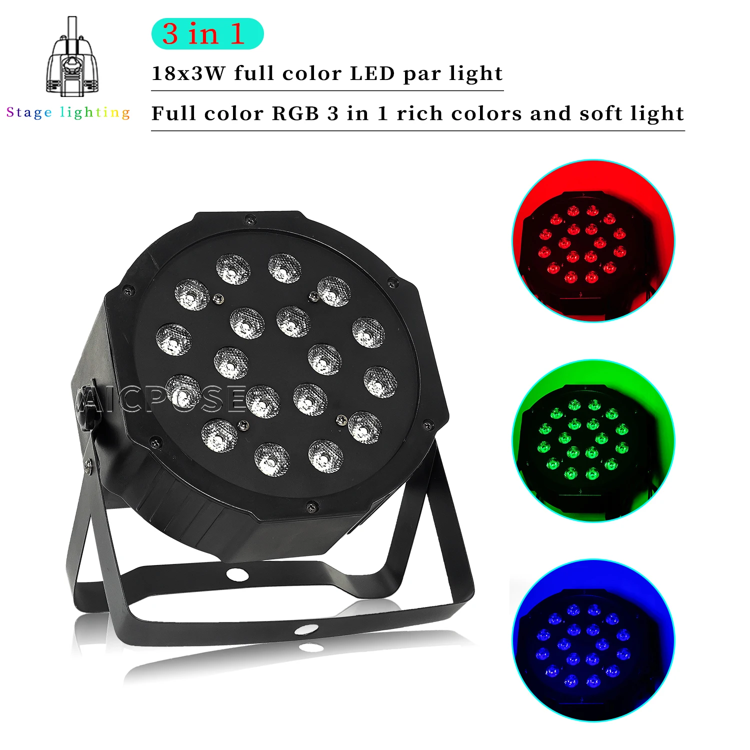 18x3W RGB 3in1 LED Par Lamp Stage Flat Spotlight UV Light DMX512 Control Party Dance Studio DJ Disco Dance Floor Decoration