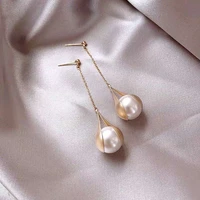 meibapj new fashion 925 silver natural freshwater round pearl golden long chain drop earrings fine wedding jewelry for women