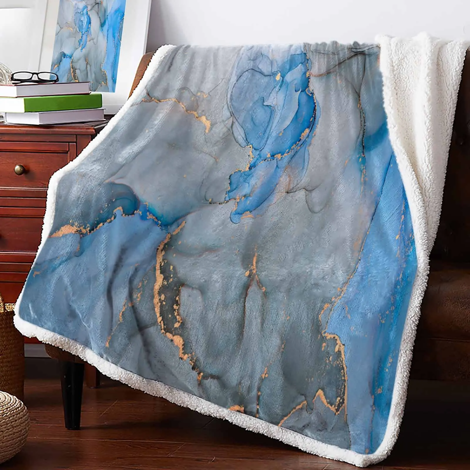 

Marble Texture Watercolor Blue Gray Cashmere Blanket Winter Warm Soft Throw Blankets for Beds Sofa Wool Blanket Bedspread