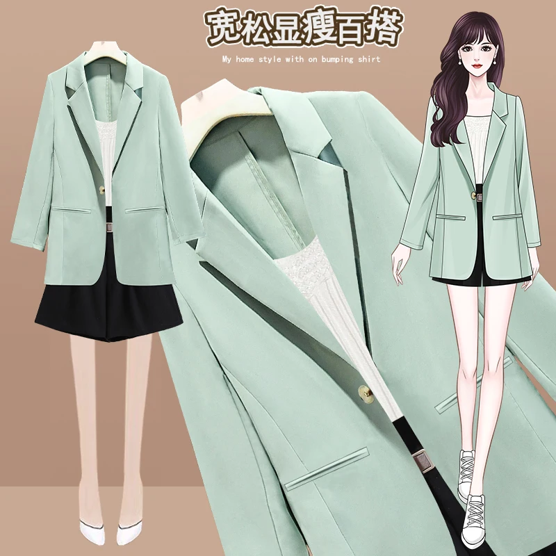 

2022 Spring And Autumn Ladies Blazer And Shorts Suit Three Piece OL Single Breasted Jacket Casual Set