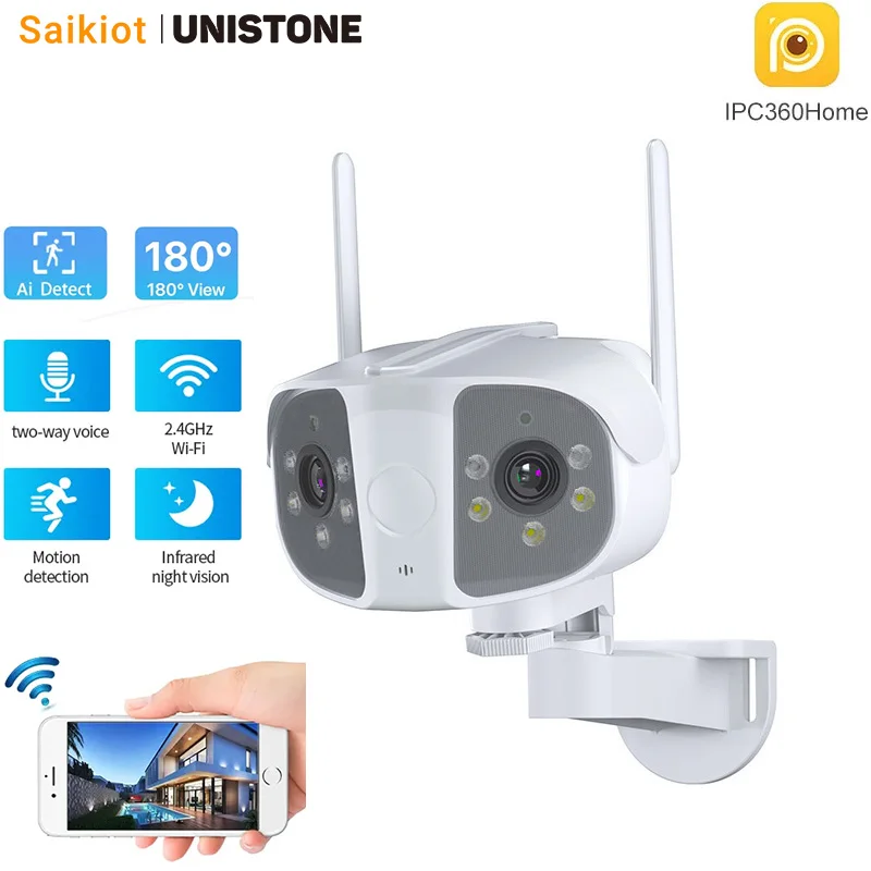 Saikiot 5MP 6MP WIFI Dual Lens Outdoor Camera 180 Degree View Camera Dual Lens Human Detection WIFI IP AI CCTV Security Camera