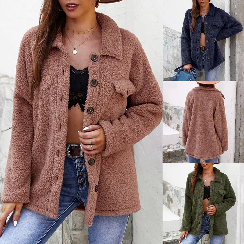 

Women's Plush Coat Top Casual Lapel Fleece Fuzzy Faux Shearling Zipper Teddy Coat Oversized Outerwear