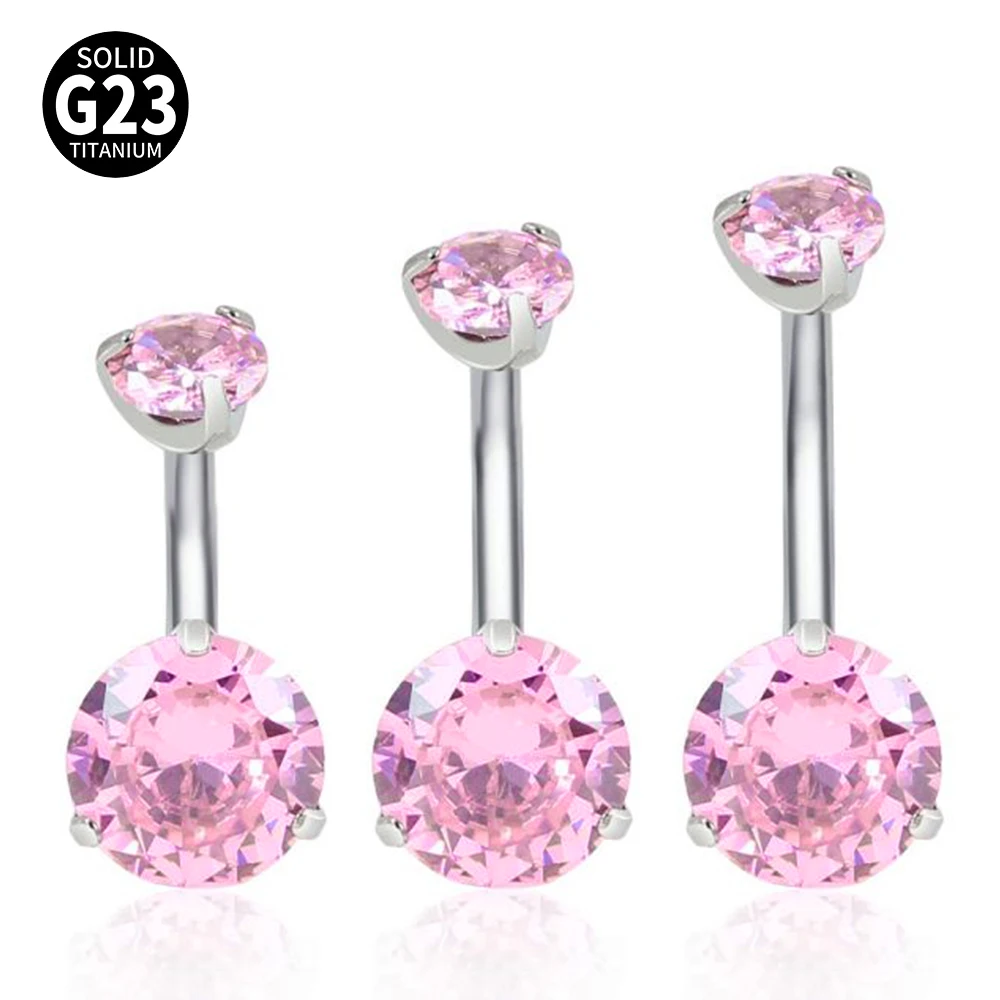 G23 Титан 14G Кольцо для пупка Розовый Круглый CZ Кольца ASTM F136 6 мм/8 мм/10 мм/12 мм
